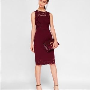 New Ted Baker Verita Midi Dress. Burgundy color TB size 4/US size 12